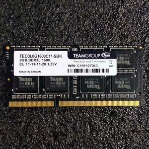 【中古】DDR3 SODIMM 8GB1枚 TEAM TED3L8G1600C11-SBK [DDR3L-1600 PC3L-12800 1.35V]