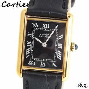 【OH済み】カルティエ マストタンク LM 手巻き 極美品 ヴィンテージ 黒文字盤 メンズ 腕時計 Cartier 俵屋