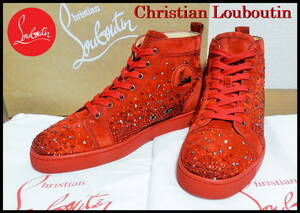 激レア Christian Louboutin スタースワロフスキー ストラス クリスチャンルブタン 赤 レッド メンズ 42 ハイカットスニーカー 美品 嵐着用