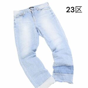 23区 denim 麻 リネン混♪ 切替デザイン カットオフ ストレッチ デニム パンツ ジーンズ Sz.44　レディース 大きいサイズ　K4B00330_4#P