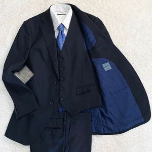 希少XLサイズ● JUNKO SHIMADA ジュンコシマダ スーツ セットアップ テーラードジャケット 3ピース ビジネス ストライプ ネイビー XL