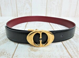 GUCCI/グッチ：オールドグッチ GGバックル リバーシブル レザーベルト ブラックxボルドー ゴールド ロゴ レディース 中古/USED