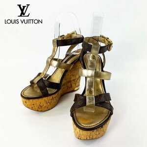 ★激レア★ LOUIS VUITTON ルイヴィトン モノグラム ウェッジソール 厚底 コルクヒール サンダル ブラウン/ゴールド サイズ35.5(23cm)