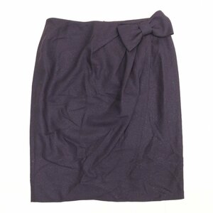 M’S GRACY エムズグレイシー リボン装飾 ウール ラップスカート 38(M) w70 紫系 パープル系 日本製 巻きスカート ミディ丈 レディース