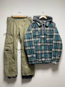 美品[BURTON] DRY/RIDE MB JACKET JK+TWC CANNON PT スノボウェア セットアップ 上下セット M チェックジャケット パンツ メンズ バートン