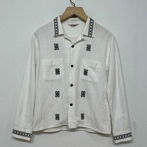【82】 TENDERLOIN ネイティブ インディアン バハ オープンカラー シャツ S テンダーロイン 刺繍 T-BAJA shirt ホワイト