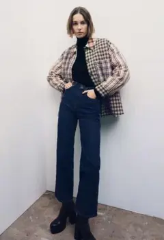 ZARA キルティングパッチワークチェックシャツジャケット