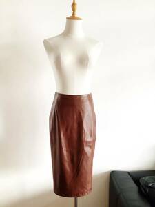 【Calvin Klein】カルバンクライン　ラムレザー　羊革　レザースカート　ブラウン　2サイズ/S-M程度