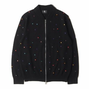 Paul Smith ポールスミス ポルカドット 刺繍 ハイゲージ ニット DOT EMBROIDERED ZIP UP SWEATER ジップアップ セーター PS ブラック M