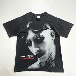 良好♪90s TULTEX マリリンマンソン 両面プリント Tシャツ L ビンテージ 墨黒 フォトプリント バンド バンT ブラック ビッグサイズ 80s