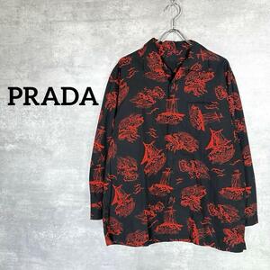 『PRADA』 プラダ (XL) 総柄 オープンカラーシャツ