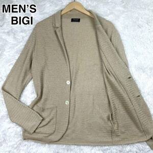 希少Lサイズ◆MEN’S BIGI ニット テーラードジャケット ショールカラー カーディガン メンズビギ アンコン 薄手 春夏 ベージュ メンズ