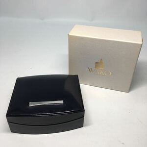 【美品】銀座和光 WAKO ジュエリーボックス アクセサリーボックス 皮 黒 小物入れ シンプル ロゴ【IK-01272】