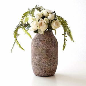 花瓶 花びん 陶器 花器 おしゃれ フラワーベース レトロ アンティーク調 丸い テラコッタ 焼き物 インテリア 陶器のベース インドラ