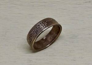 22号　 パワー コインリング　 桐1銭青銅貨使用 　ブロンズ 指輪 　（11267）送料無料 新品 未使用 金運　菊の紋章　