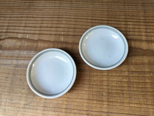 統制陶器 工場食器 小皿2枚 　岐610 緑ライン/戦時中/白磁/古道具/アンティーク