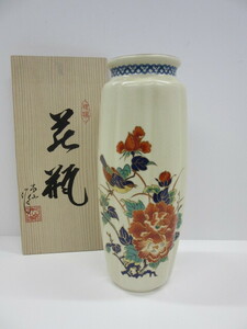 骨董祭 有田焼 特選 木仙窯 花瓶 花器 壺 陶器 高さ約30.5cm 共箱
