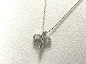 K18WG　ホワイトゴールドネックレス　クロストップ　十字架　メレダイヤモンド　0.30ct/0.13ct　2.3g