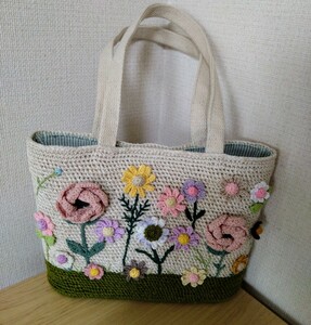 手作り　レース編み　バッグ　お花