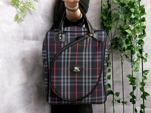 超美品●BURBERRY バーバリー●ノバチェック●ナイロン カーフ レザー 本革●テニス トート バッグ●ネイビー●ヴィンテージ●A4●Js45914