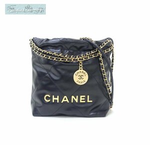 未使用 新作 CHANEL 22 ミニハンドバッグ ブラック ゴールド金具 シャイニーカーフ 