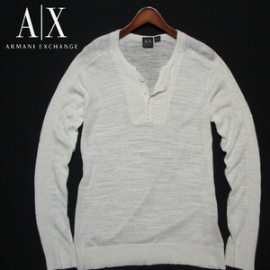 【A/X アルマーニエクスチェンジ】 リネンコットン　ヘンリーニット　サイズL　春夏　Fレイヤードネック　ARMANI EXCHANGE