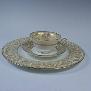 レア！ウェッジウッド フロレンティーン ゴールド アイボリー 3点セット Wedgwood W4220 緑壺 Gold Ivory Florentine