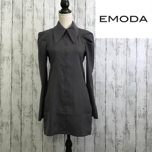EMODA　エモダ　ビッグカラーシャツワンピース　Fサイズ　グレー　襟少し大きめ　S6-134　USED