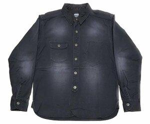 日本製 MOMOTARO JEANS 桃太郎ジーンズ 硫化染 ダック地 エイジング加工 長袖 ワーク シャツ / 参考定価18480円