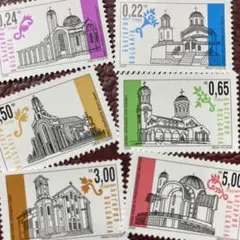 52563セール現品限り　外国切手未使用　ブルガリア発行建築物6種揃高額券種含