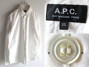 ネコポス対応 A.P.C. アーペーセー コットン マイクロドット柄 レギュラーカラー シャツ XS 白 ホワイト グレードット 国内正規品