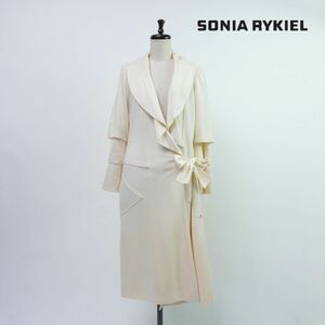 vintage SONIA RYKIELソニア リキエル ウール100% ティアードスリーブデザインコート ロング丈 レディース 白 アイボリー サイズ38*OC1658