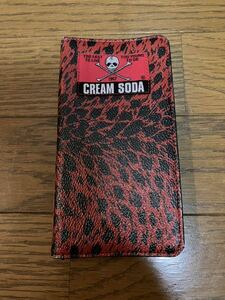 cream soda iPhoneケース スマホケース 手帳カバー 赤 ヒョウ柄 レッド クリームソーダ ピンクドラゴン 豹柄 ロカビリー