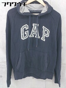 ◇ GAP ギャップ ロゴ 刺繍 長袖 プルオーバー パーカー サイズM ネイビー グレー メンズ