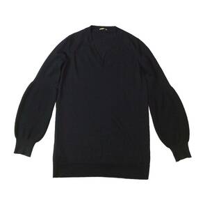 miu miu ミュウミュウ ITALY製 パフスリーブ デザインニット セーター Ｖネック ブラック 黒 ウール レディース 38 (ma)
