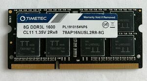 ★送料無料★TIMETEC 2RX8 DDR3L-1600 CL11 8GB×1 ノート用メモリ★動作品★ML16