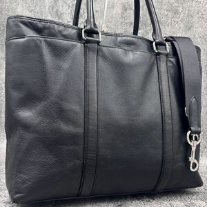 1円《 定価10万・美品 》COACH コーチ メトロポリタン トートバッグ2way ビジネスバッグ メンズ レザー ブラック×ネイビー 肩掛け 大容量