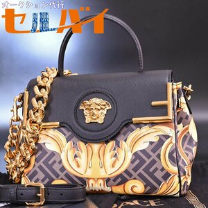 本物 新品 未使用品 フェンディ × ヴェルサーチ 極希少 フェンダーチェ LA MEDUSA トップハンドル 2WAYハンドバッグ FENDI × VERSACE