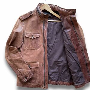 極上羊革/Lサイズ◎Paul Smith M-65 ラムレザー ジャケット ライダース ミリタリー キャメル ブラウン メンズ ポールスミス 定価10万以上