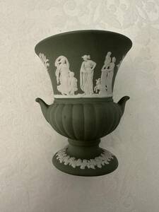 ウェッジウッド ジャスパー　花瓶　祭事　セージ　イギリス　ビンテージ