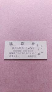 JR北海道　函館本線　森駅　140円入場券　日付無