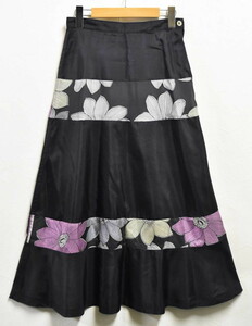 【AD2002】日本製 トリコ コム・デ・ギャルソン ロング丈 フレアスカー ネイビー×ブラック 花柄 M(25231
