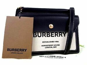 ■極美品■BURBERRY バーバリー ミニ ホースフェリープリント タイトルバッグ キャンバス×レザー ショルダーバッグ ブラック系 AJ5021アZ