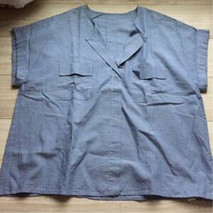 新品タグ 未使用 未着 イネド INED 綿混 ワイドプルオーバーシャツ ブラウス 大きめ サイズ15 ブルー