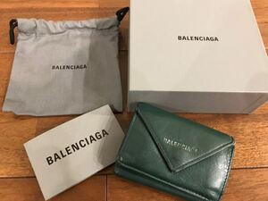 バレンシアガ BALENCIAGA 三つ折り財布 グリーン ペーパーミニウォレット コンパクト ウォレット