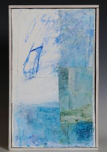 8515 柳迫幸子 「水と空」 油彩 M3 共シール 真筆 真作 青森県 抽象画 心象作品 現代アート