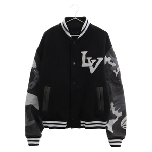 LOUIS VUITTON ルイヴィトン 20AW Chain Camo Varsity Jacket LVチェーンカモレザー バーシティジャケット スタジャン ウール HJL34EJNU 54