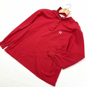 クリスチャンディオール ☆ Christian Dior SPORTS 鹿の子 ポロシャツ 長袖 レッド レディース L 品のあるカラー◎ ゴルフ GOLF■DC173