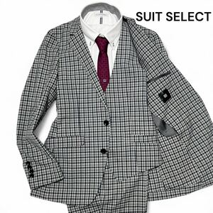 未使用級◎Y5 スーツセレクト【圧巻の美シルエット】SUIT SELECT チェック 3ピース サマー スーツ グレー×ネイビー 薄手 春夏◎メンズ