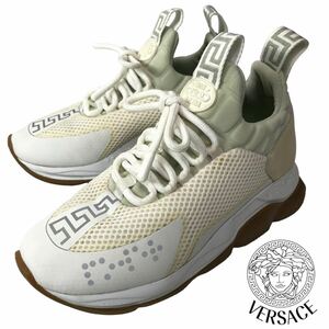 h278 VERSACE ヴェルサーチ スニーカー レディース シューズ 37 イタリア製 レザー メッシュ ホワイト 正規品